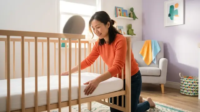 Clear cot with a firm mattress and nothing loose inside